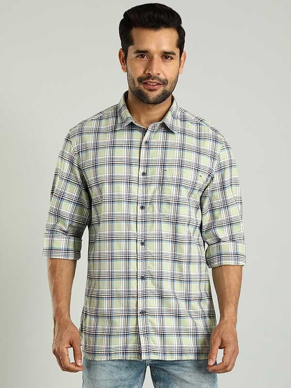 Indian Terrain Men's Regular Fit Full Sleeve Checkered Green Shirt